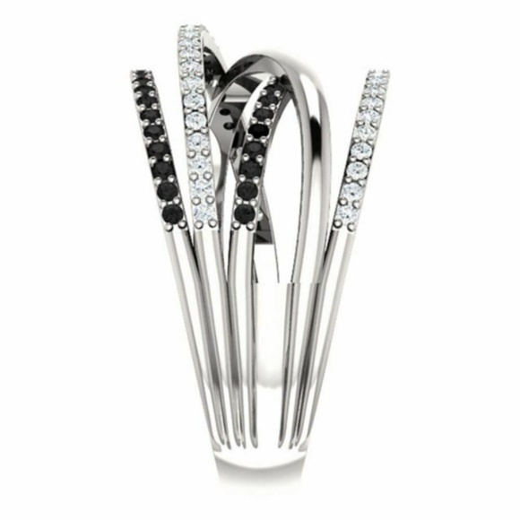 Multi Rows 925 Silver White & Black Sapphire Ring - Picture 4 of 5